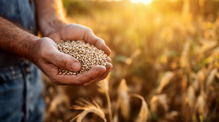 grains in hands signify harvest and wheat agriculture