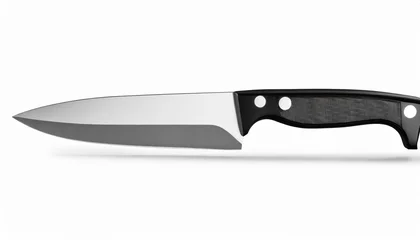 Fotobehang steel paring knife with black plastic handle on white background isolated closeup metal chef knife sharp stainless blade carving knife cooking food kitchen utensil cutting tool dangerous weapon © Richard