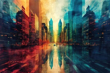 Gordijnen Mirrored Skies over Urban Abstraction © Louis Deconinck