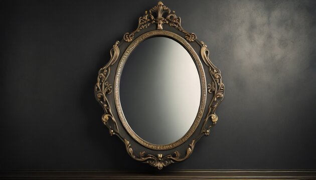 decorative vintage mirror on a dark background horror concept