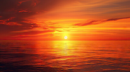 Obraz premium Tangerine Twilight: A Warm, Citrusy Glow Over the Ocean Horizon