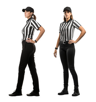 Female american football referee official on isolated background