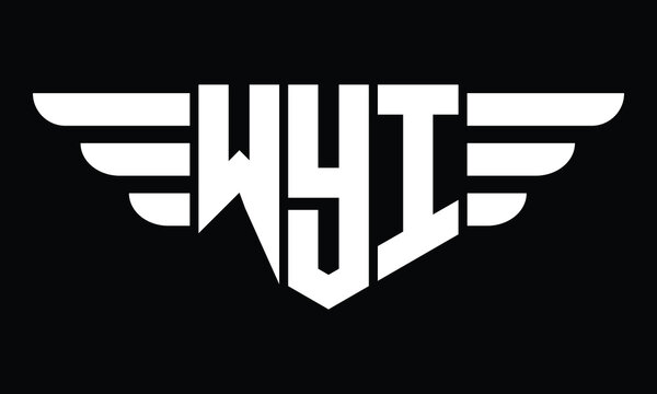 WYI three letter logo, creative wings shape logo design vector template. letter mark, word mark, monogram symbol on black & white.	