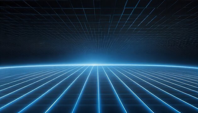 futuristic glowing blue grid platforms in 3d space