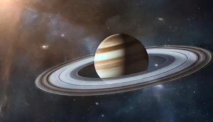 Raamstickers saturn planet with rings in outer space among star dust and srars elements of this image furnished by nasa © Richard