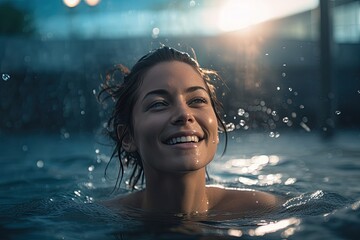 A young beautiful girl is bathing in a hot natural spring. An exotic vacation. Healthy lifestyle. - Powered by Adobe