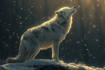 A Lone Wolf's Melodious Howl in Snowy Solitude - obrazy, fototapety, plakaty