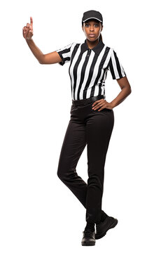 black american football woman referee official on isolated background