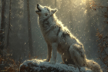 A Lone Wolf's Melodious Howl in Snowy Solitude