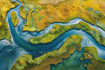 Serpentine River Delta Abstract Aerial Panorama