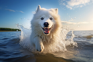 dog playing with water