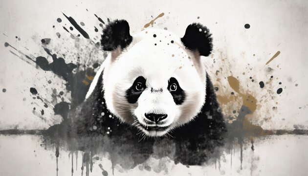 stylized grunge panda illustration with paint splatters