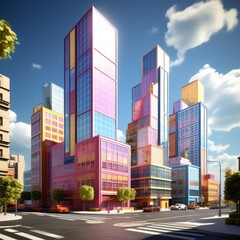 city with tetris style cube buildings