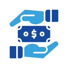 money dollar cash icon and hand icon outline black style. Business and finance icons