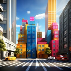city with tetris style cube buildings