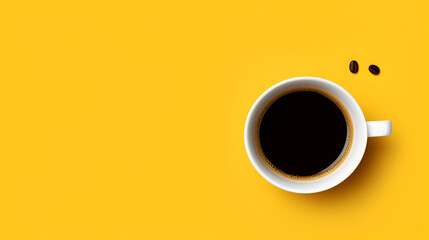 Top view of coffee cup on yellow and white background, copy space, generative ai - obrazy, fototapety, plakaty