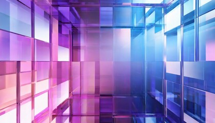 3d render abstract geometric background translucent glass with violet pink blue gradient simple...