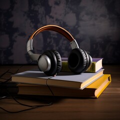 Fototapeta na wymiar headphones and books