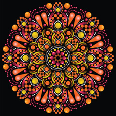 Vector hand-drawn doodle mandala. Ethnic mandala with colorful tribal ornament. Isolated. Bright colors.	
