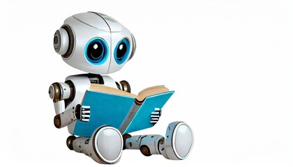 cute robot reading a book cartoon style isolated on white background artificial intelligence learning generated ai