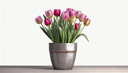 beautiful tulips flowers blooming in pot
