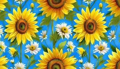 yellow sunflowers white bells daisies bumblebees floral seamless pattern with hand painted flowers summer floral wallpaper luxury design for wallpapers textiles clothes fabrics websites