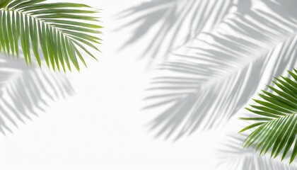 green palm tree leaf shadow white texture wall tropical leaves sunlight reflection background plant branch shade backdrop summer nature frame floral pattern foliage border decoration copy space