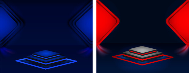 red  black blue color technology dynamic studio set 3d effect vector wallpaper and banner background design,  two different colored abstract backgrounds with a red and blue square
