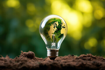 A light bulb with a green globe inside depicts an environmentally friendly concept. This asset is perfect for eco-friendly themes and sustainability-related designs, such as green energy campaigns a