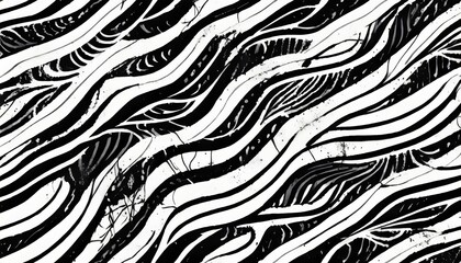 wavy and swirled brush strokes vector seamless pattern bold curved lines and squiggles ornament seamless horizontal banner with doodle bold lines black and white wallpaper - obrazy, fototapety, plakaty