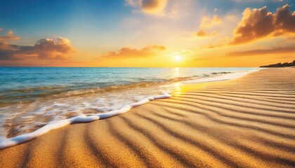 closeup beach coast sand texture with warm gold orange sunset light fantasy beach landscape sky sea bay tranquil relax bright horizon colorful sky peaceful nature seascape summer mediterranean