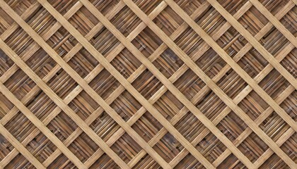 seamless square grid wood lattice texture isolated on background tileable light brown redwood pine or oak trellis of woven crosshatch boards wooden fence planks pattern 3d rendering