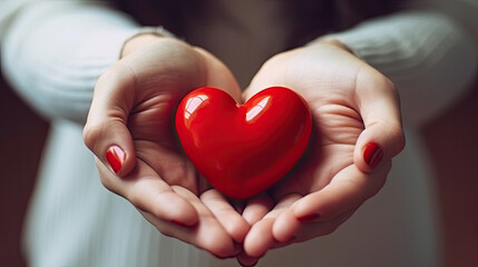  woman hand holding small red heart 