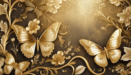 wallpaper elegant baroque gold butterflies and floral ornament