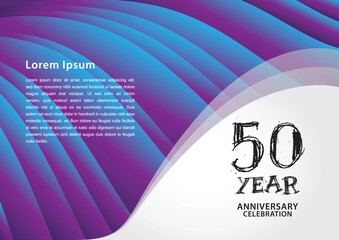 50 year anniversary celebration logotype on purple background for poster, banner, leaflet, flyer, brochure, web, invitations or greeting card, 50 number design, 50th Birthday invitation  - obrazy, fototapety, plakaty