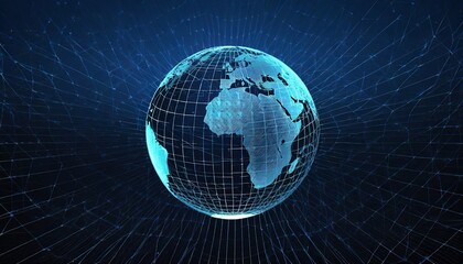 holographic globe in a polygonal mesh 3d illustration business globalization digital data planet cyber security in the network online sales and marketing