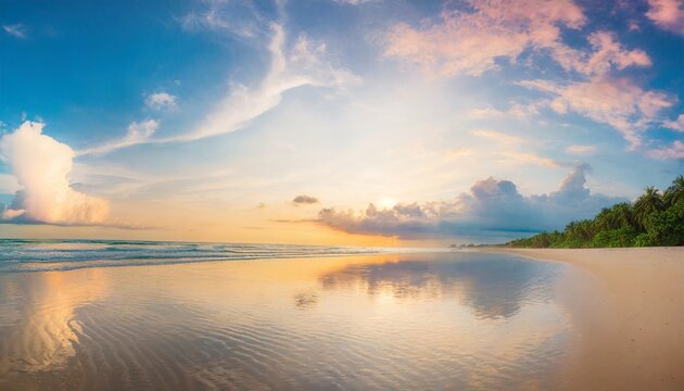 panoramic sea skyline beach amazing sunrise beach landscape panorama tropical beach reflection horizon abstract colorful sunset sky light tranquil relax summer seascape freedom wide angle seascape