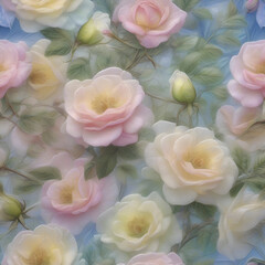 Pastel translucent wild roses illustration. 