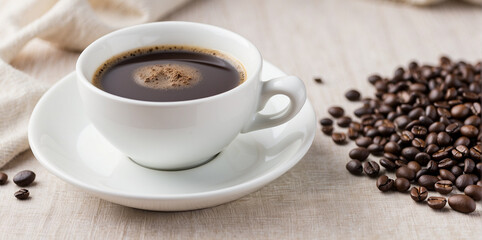 Fototapeta premium serving a cup of coffee and a bag of coffee beans on the table 7