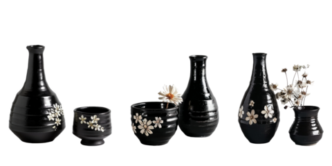 black cup and bottle arrangement