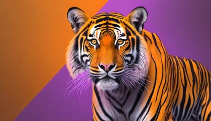 vibrant graphic tiger illustration in purple and orange