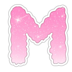 Letter M - Alphabet pink glitter on transparent background for valentine love festival
