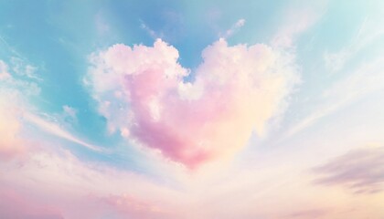 heart made of clouds in the sky with pastel colors love concept beautiful colorful valentine day...