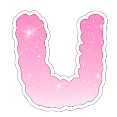 Letter U - Alphabet pink glitter on transparent background for valentine love festival