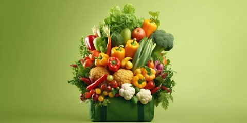 Fototapeta premium Fresh vegetables in a reusable bag. Vegetarianism, healthy eating. Eco-products store