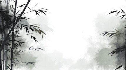 Bamboo ink painting style background illustrator - obrazy, fototapety, plakaty