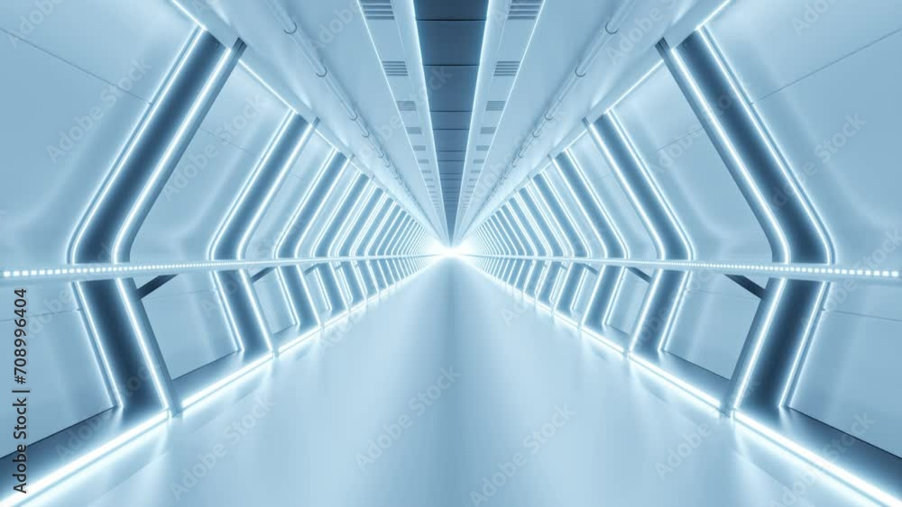 Poster 3d loop animation of illuminated futuristic tunnel, sci fi background