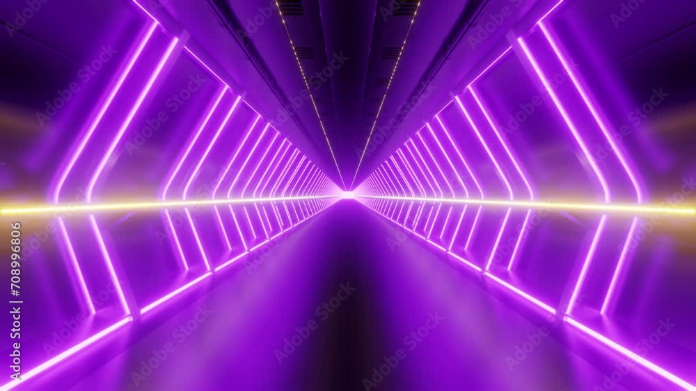 Poster 3d loop animation of illuminated futuristic tunnel, sci fi background