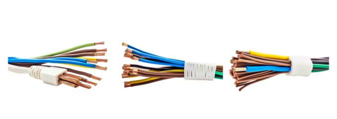 electric screened cable with many wires isolated on white