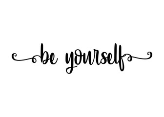 Logo con palabra en texto manuscrito be yourself con raya de decoración de caligrafía © teracreonte